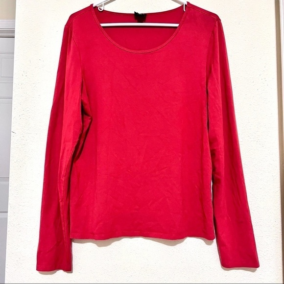Eileen Fisher Coral Red Viscose Jersey Top long sleeve womens size M - Picture 2 of 10